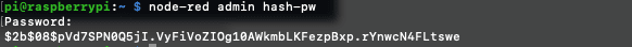 The Node-RED tool outputs the hashed password The Node-RED tool outputs the hashed password