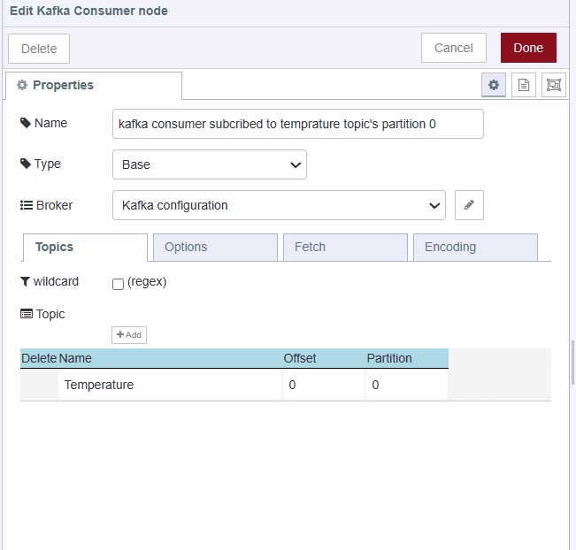 Screenshot showing kafka consumer configuration "Screenshot showing kafka consumer configuration"